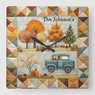 Feestelijke Herfst Pickup Truck Wall Clock Vierkante Klok