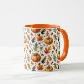 Feestelijke Herfst pompoenen en bladeren op wit Mok (Voorkant rechts)