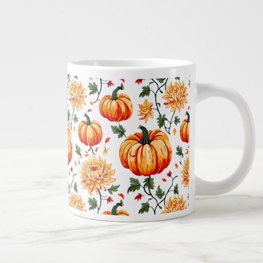 Feestelijke Herfst Pompoenen en Chrysanten Grote Koffiekop (Rechts)