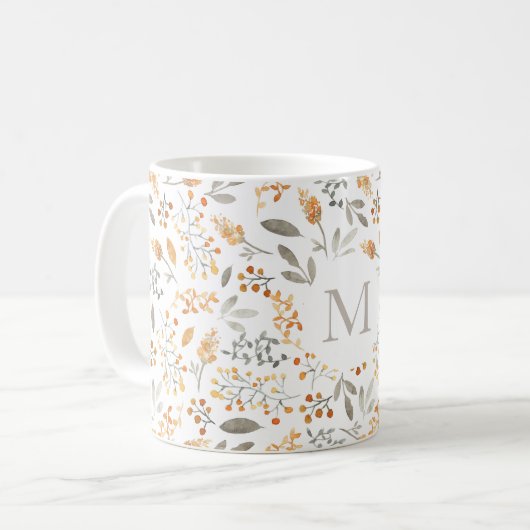 Feestelijke herfst Waterverf gebladerte Initiaal Koffiemok (Voorkant links)
