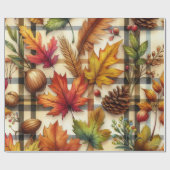Feestelijke herfstbladeren op geruit cadeaupapier (Vlak)