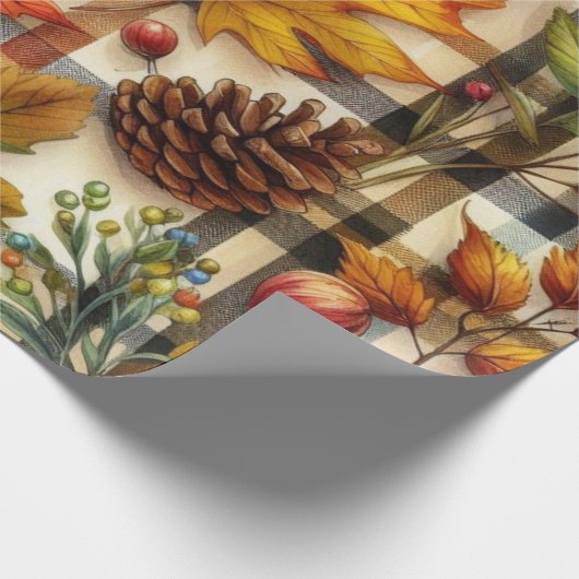 Feestelijke herfstbladeren op Plaid Cadeaupapier (Hoek)