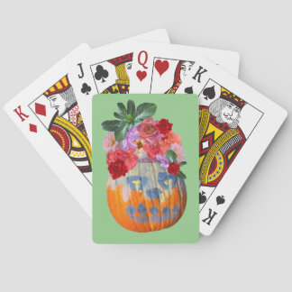 Feestelijke herfstpompoen bloemstuk  pokerkaarten