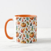 Feestelijke herfstpompoenen en bladeren op wit mok (Links)