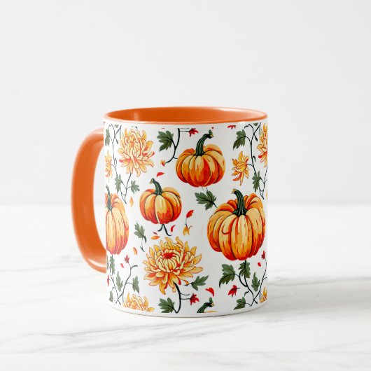 Feestelijke herfstpompoenen en chrysanten mok (Voorkant links)