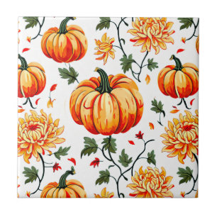 Feestelijke herfstpompoenen en chrysanten tegeltje