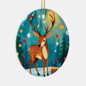Feestelijke herten in een besneeuwd bos keramisch ornament (Rechts)