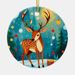 Feestelijke herten in een besneeuwd bos keramisch ornament