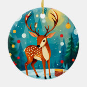 Feestelijke herten in een besneeuwd bos keramisch ornament (Achterkant)