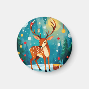 Feestelijke herten in een besneeuwd bos magneet