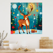 Feestelijke herten in een besneeuwd bos poster (Keuken)