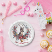 Feestelijke Herten in een Vakantiekrans 2 - Papieren Bordje (Feest)