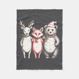 Feestelijke herten, vos, beer Retro Cottagecore Vi Fleece Deken