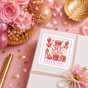 Feestelijke hete roze confetti 30e verjaardagsstic vierkante sticker