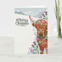 Feestelijke Highland Cow Schotse Kerstkaart