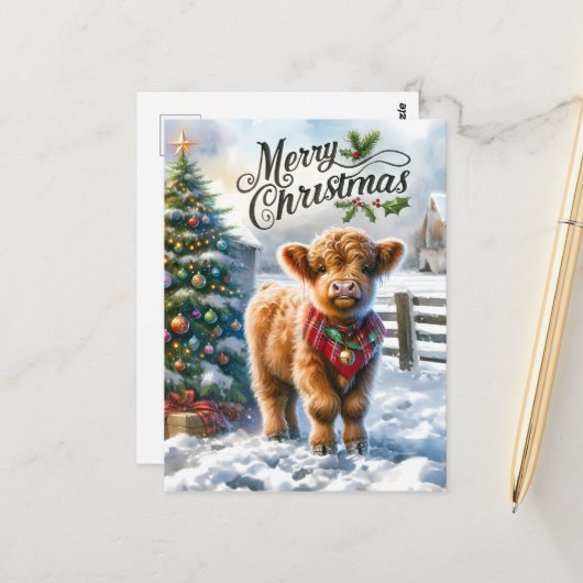 Feestelijke Highland koe bericht toevoegen Briefkaart (Voorkant / Achterkant in situ)