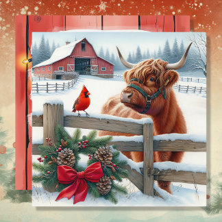 Feestelijke Highland Koe en Kardinaal Kerst Feestdagenkaart