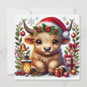 Feestelijke Highland Koe in Santa Hat Feestdagenkaart (Voorkant)