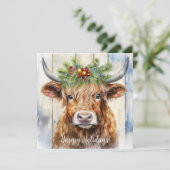 Feestelijke Highland Koe Kerstmis Feestdagenkaart (Staand voorkant)