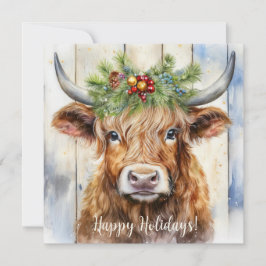 Feestelijke Highland Koe Kerstmis Feestdagenkaart