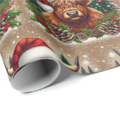 Feestelijke Highland Koe met Santa Hat Cadeaupapier (Rol Hoek)