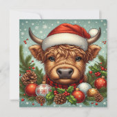 Feestelijke Highland Koe met Santa Hat Feestdagenkaart (Voorkant)