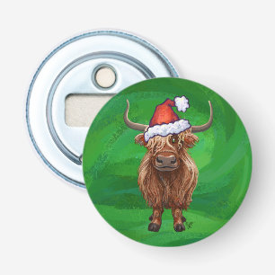 Feestelijke Highland Koe op groen Button Flesopener