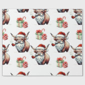 Feestelijke Highland Koe Santa Christmas Cadeaupapier (Vlak)