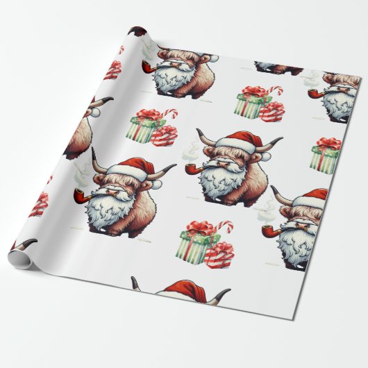 Feestelijke Highland Koe Santa Christmas Cadeaupapier (Uitgerold)