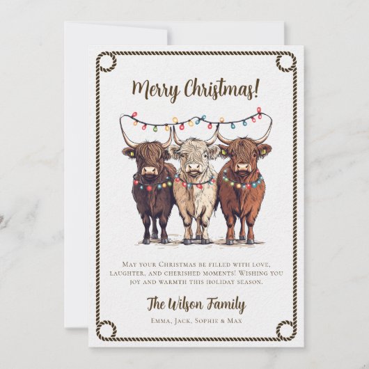 Feestelijke Highland Koeien Rustieke Westerne Kers Feestdagenkaart (Voorkant)