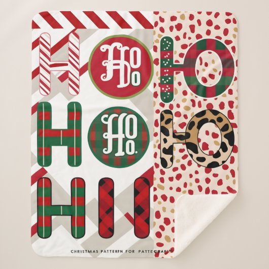 Feestelijke "HO HO" Christmas Fleece & Sherpa Blan Sherpa Deken (Voorkant)
