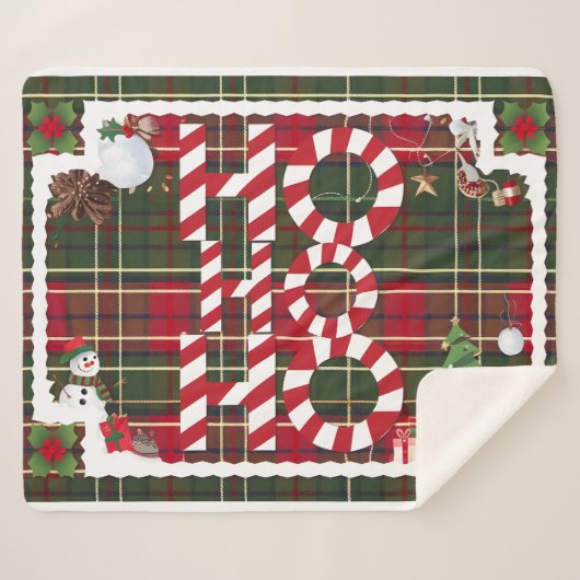 Feestelijke "HO HO" Christmas Fleece & Sherpa Blan Sherpa Deken (Voorkant (horizontaal))