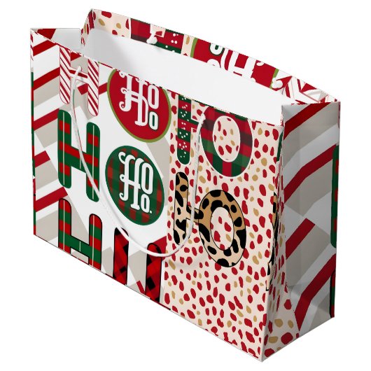 Feestelijke "HO HO" Kerstinpakpapier met Groot Cadeauzakje (Achterkant Gekanteld)