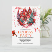 Feestelijke Holiday House kerstfeest uitnodiging (Staand voorkant)