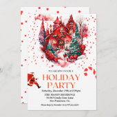 Feestelijke Holiday House kerstfeest uitnodiging (Voorkant / Achterkant)