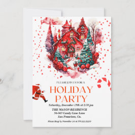 Feestelijke Holiday House kerstfeest uitnodiging