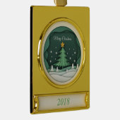 Feestelijke Holiday Tree Design Verguld Banner Ornament (Rechts)