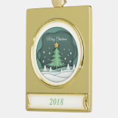 Feestelijke Holiday Tree Design Verguld Banner Ornament (Links)