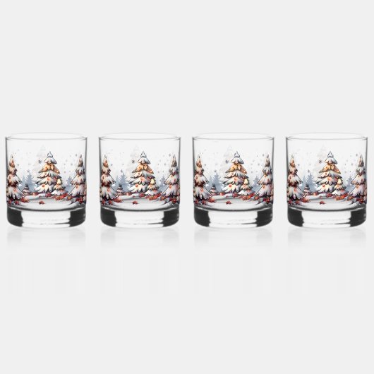 Feestelijke Holiday Tree Glasses Set van 4 Whisky Glas (Voorkant)