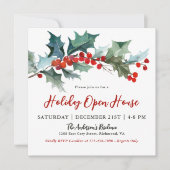 Feestelijke Holly and Berries Holiday Open House Kaart (Voorkant)