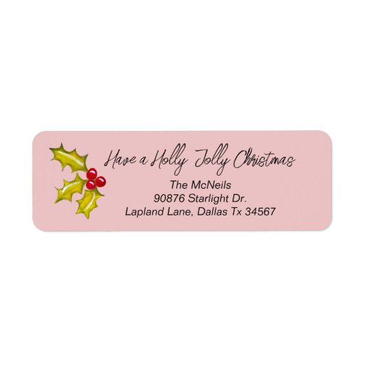 Feestelijke Holly Berries Whimsical Pink Fun Chris Etiket (Voorkant)