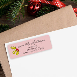 Feestelijke Holly Berries Whimsical Pink Fun Chris Etiket