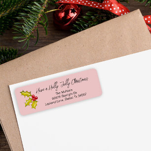 Feestelijke Holly Berries Whimsical Pink Fun Chris Etiket