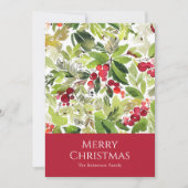 Feestelijke Holly Berry en Evergreen Waterverf Feestdagenkaart (Voorkant)