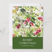 Feestelijke Holly Berry en Evergreen Waterverf Feestdagenkaart (Voorkant)