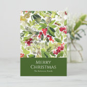 Feestelijke Holly Berry en Evergreen Waterverf Feestdagenkaart (Staand voorkant)