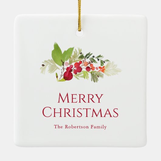 Feestelijke Holly Berry en Evergreen Waterverf Keramisch Ornament (Achterkant)