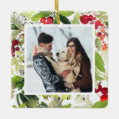 Feestelijke Holly Berry en Evergreen Waterverf Keramisch Ornament (Voorkant)