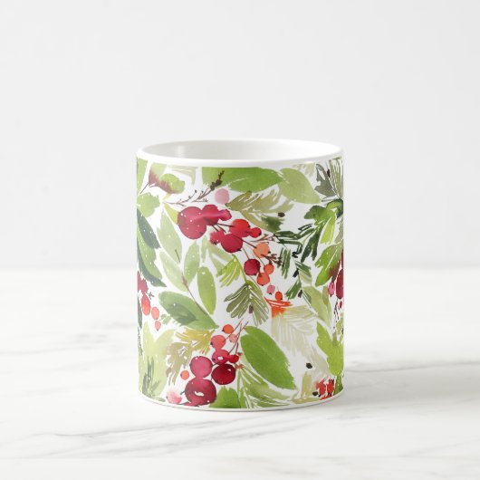 Feestelijke Holly Berry en Evergreen Waterverf Koffiemok (Center)