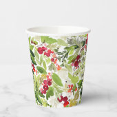 Feestelijke Holly Berry en Evergreen Waterverf Papieren Bekers (Links)